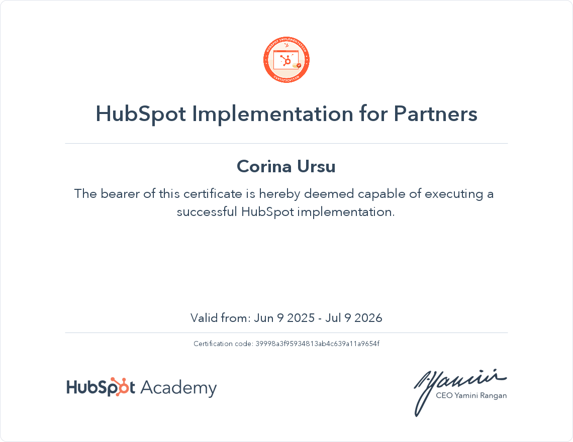 Certification Hubspot Implemetation for partners