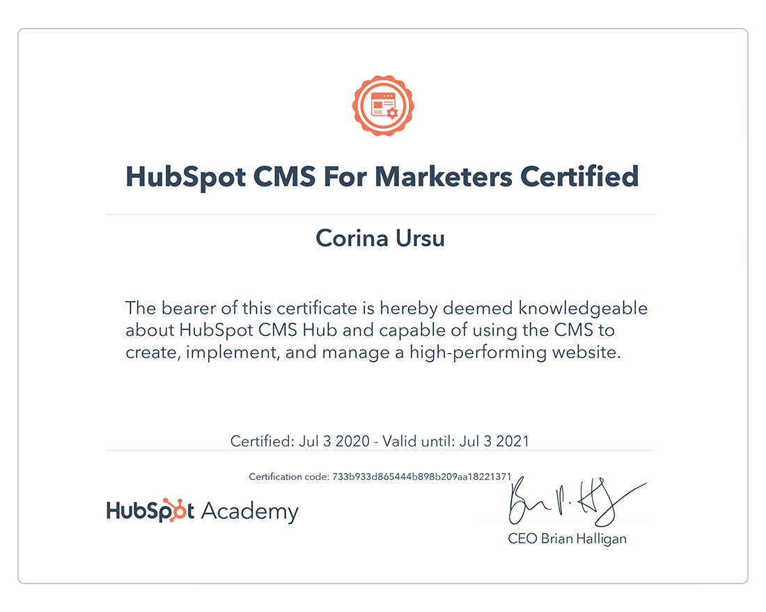 Hubspot Certifications CMS Marketers