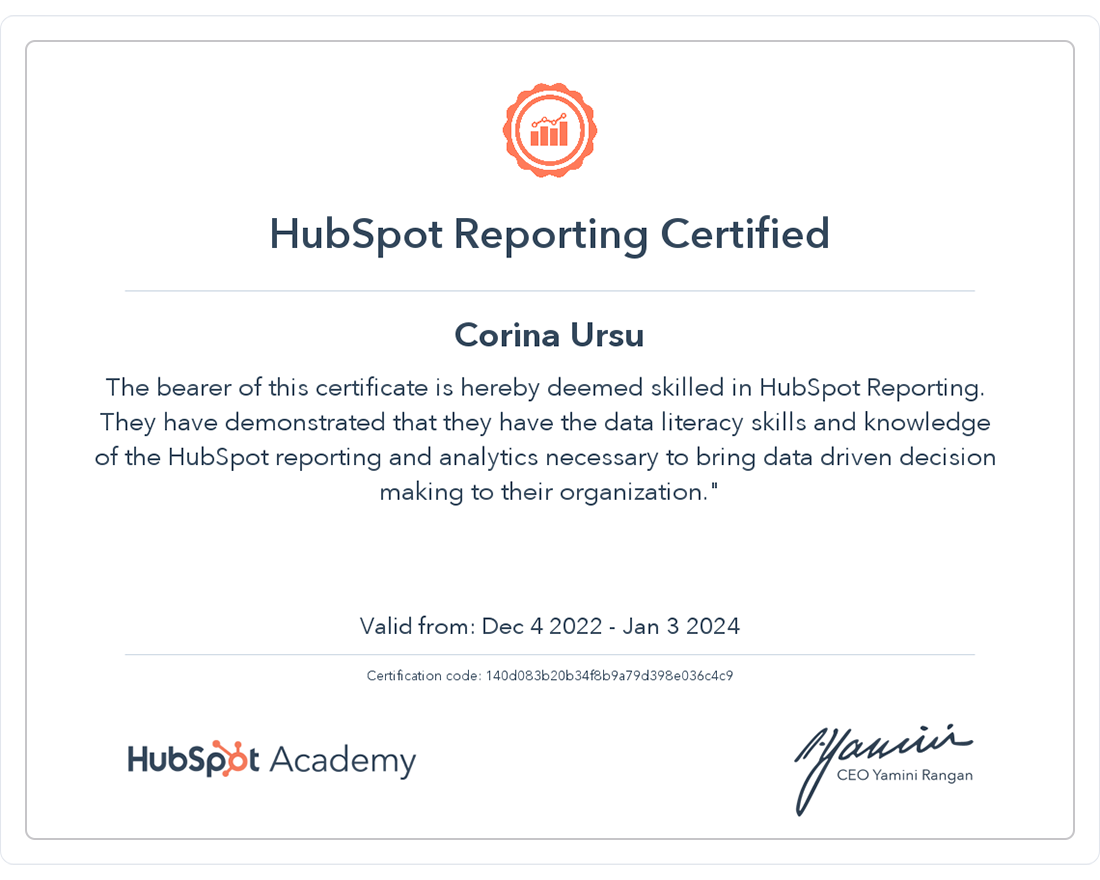 Hubspot Certifications  Reporting