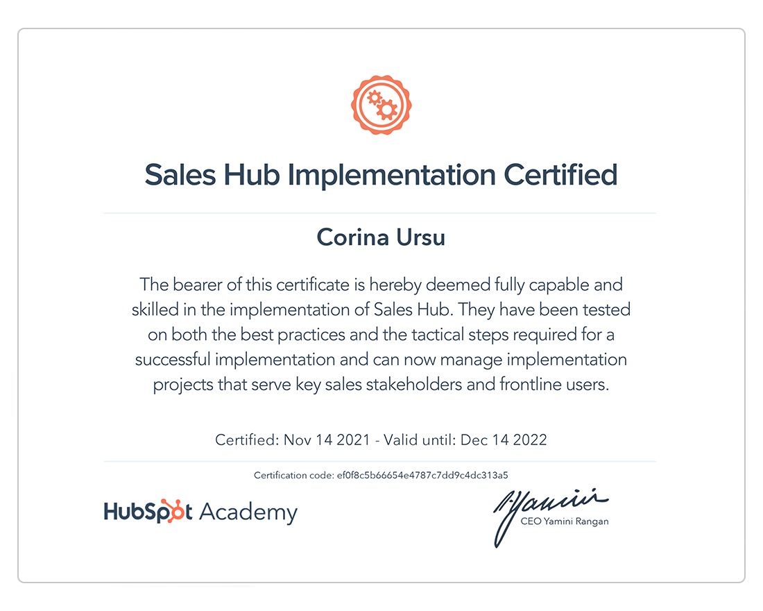 Hubspot Certifications Sales hub implementation