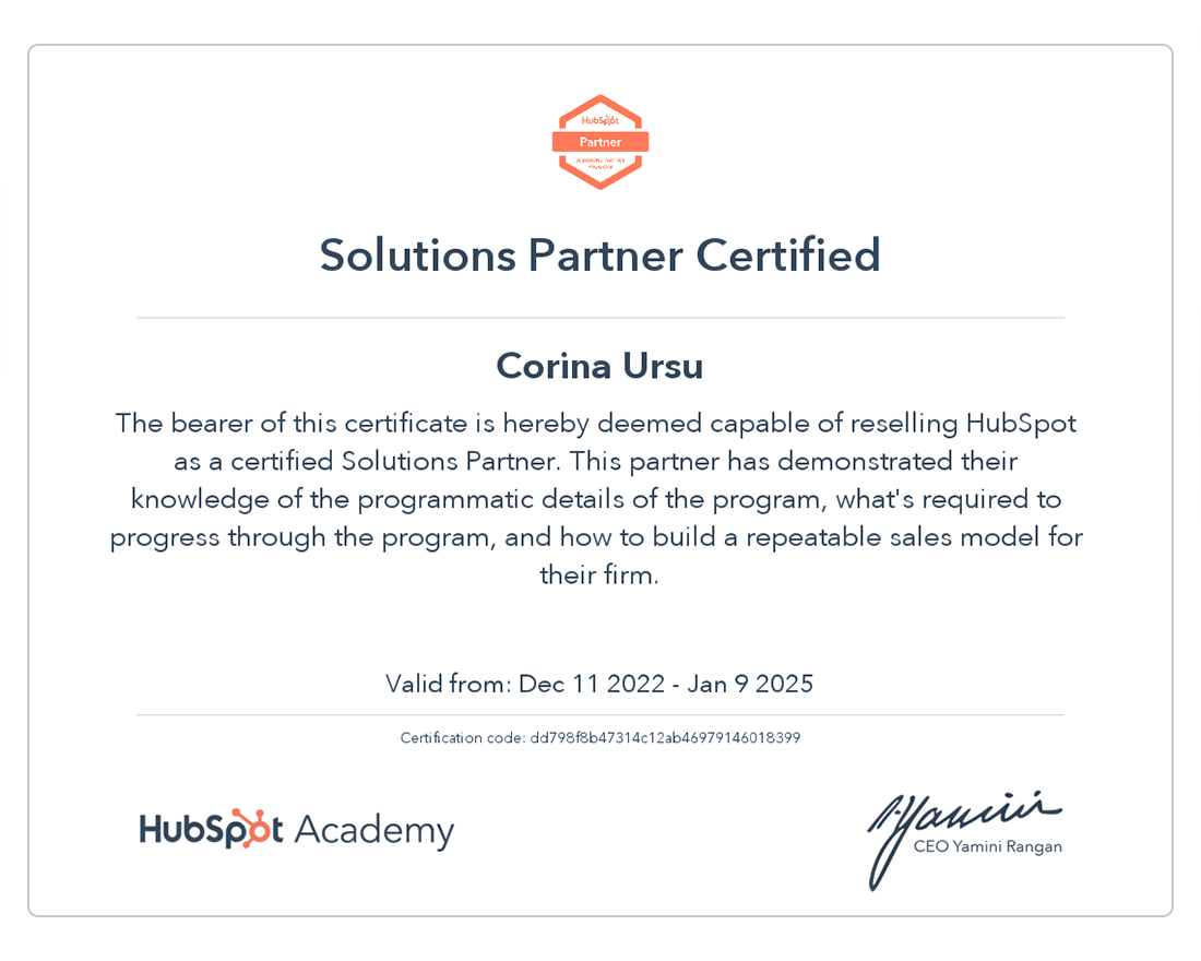 Hubspot Certifications Solution Partner